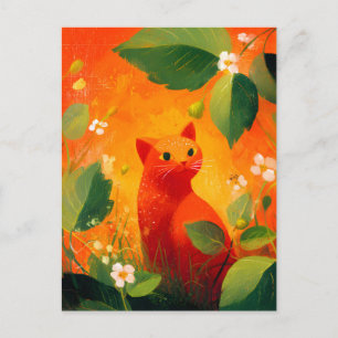 Cartão Postal De Festividades Jardim de Flores Silvestres de Gato Vermelho Capri