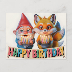 Cartão Postal De Festividades Jardim Sorridente Aniversário do Gnome e do Filhot
