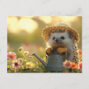 Cartão Postal De Festividades Jardineiro Adorável de Porco num Campo Flor