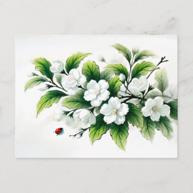 Cartão Postal De Festividades Jasmine Blossoms Painting Asiático (Frente)