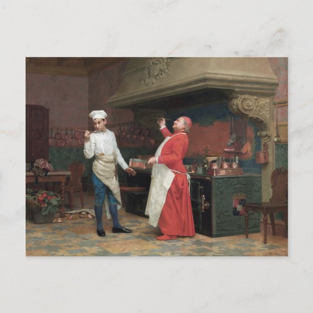 Cartão Postal De Festividades Jehan Georges Vibert - O Molho Maravilhoso (Frente)