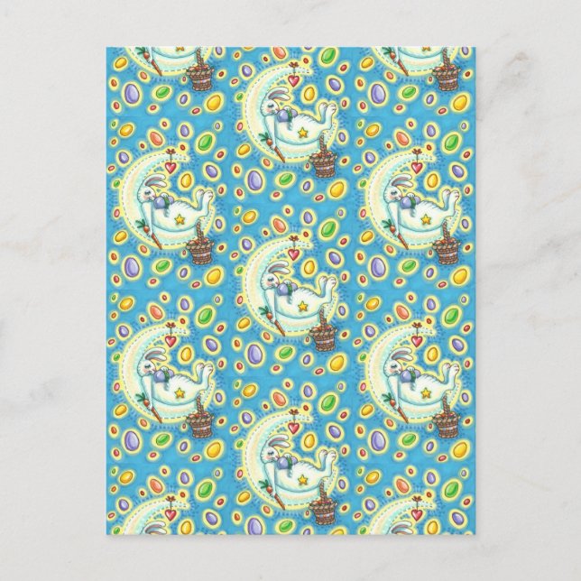 CARTÃO POSTAL DE FESTIVIDADES JELLY BEAN DREAMS, SLEEPY EASTER BUNNNY NA LUA (Frente)