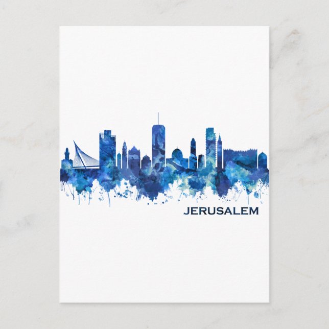 Cartão Postal De Festividades Jerusalém Israel Skyline Blue (Frente)