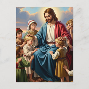 Cartão Postal De Festividades Jesus Cercado por Crianças