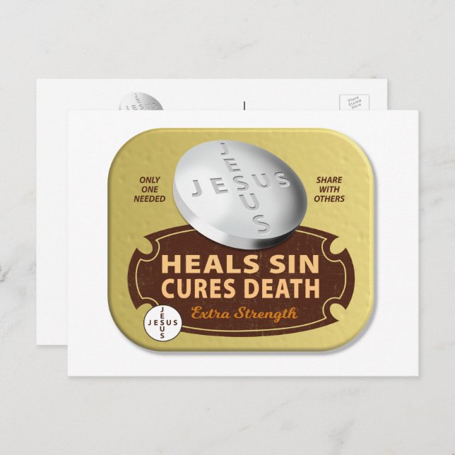 Cartão Postal De Festividades Jesus Cures Pílula - Oração à fé religiosa cristã (Frente/Verso)