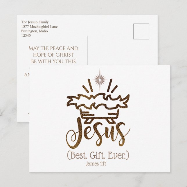 Cartão Postal De Festividades JESUS MELHOR PRESENTE JÁ NA Escritura de Natal (Frente/Verso)