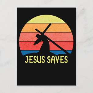 Cartão Postal De Festividades Jesus Salva Grunge Cristão Vintage Pôr do Sol