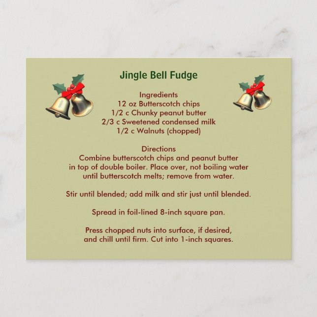 Cartão Postal De Festividades Jingle Bell Fudge Postcard (Frente)