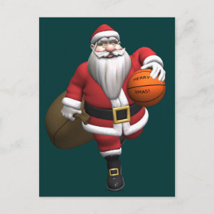 Cartão Postal De Festividades Jogador de Basquete do Papai Noel