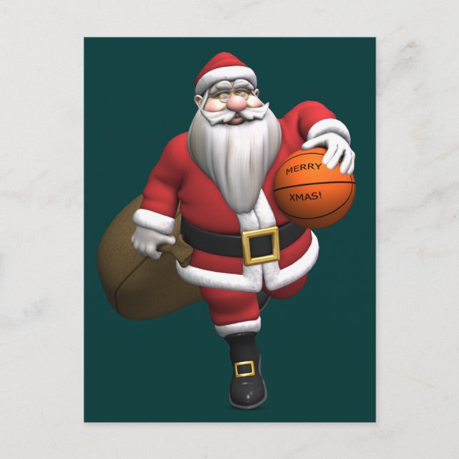 Cartão Postal De Festividades Jogador de Basquete do Papai Noel (Frente)