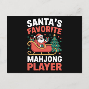 Cartão Postal De Festividades Jogador de Mahjong Favorito do Papai Noel Trenó de