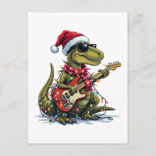 Cartão Postal De Festividades Jogador de Violão Dinossauro Xmas