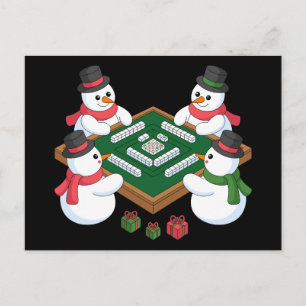 Cartão Postal De Festividades Jogo de Mahjong do Homem de Neve de Natal Mesa de