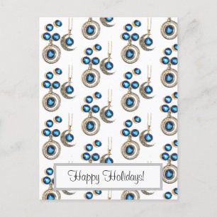 Cartão Postal De Festividades Joias de Natal Árvore azul clara Lua clara