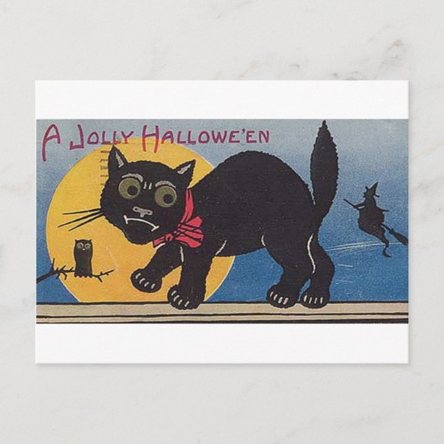 Cartão Postal De Festividades Jolly Halloween Vintage Cat (Frente)