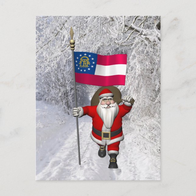 Cartão Postal De Festividades Jolly Padre Natal Com Alferes Da Geórgia (Frente)