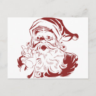 Cartão Postal De Festividades Jolly Papai Noel em Red Diversão Retro Feliz Natal