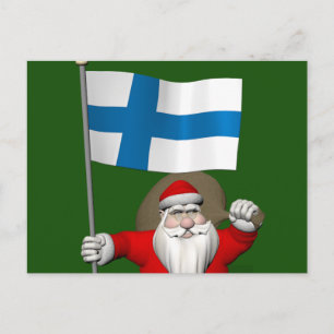 Cartão Postal De Festividades Jolly Santa Claus Com Bandeira Da Finlândia