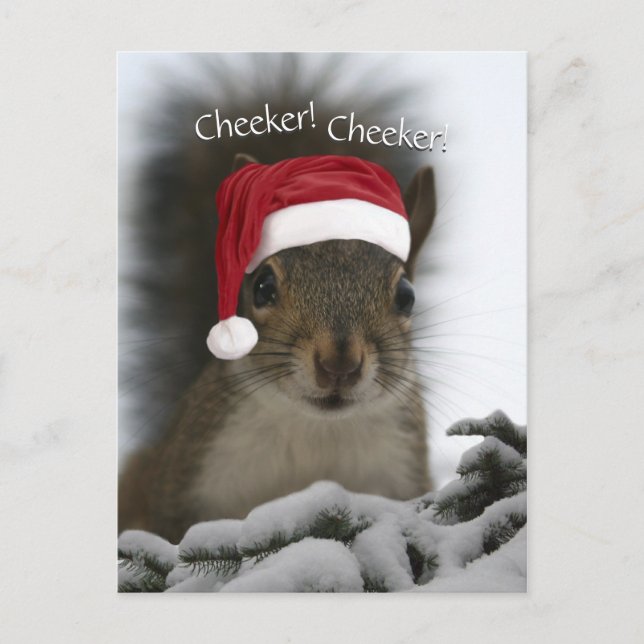 Cartão Postal De Festividades Jolly Squirrel Vestindo Santa Hat ・ Papais noeis S (Frente)