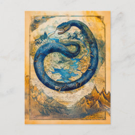 Cartão Postal De Festividades Jörmungandr a Serpente de Midgard no Mapa Mundial