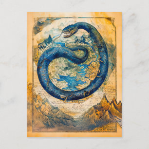 Cartão Postal De Festividades Jörmungandr, Serpente Midgard, sobre o Mapa Mundia