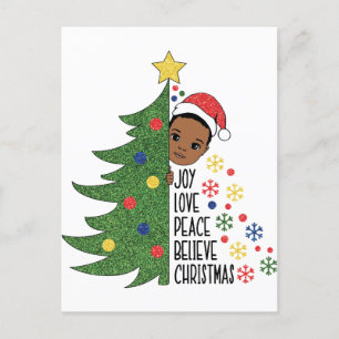 Cartão Postal De Festividades Joy ama paz acredite na árvore de Natal mães preta