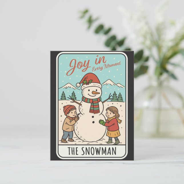 Cartão Postal De Festividades Joy in Every Moment Snowman & Kids Christmas  (Em pé/Frente)