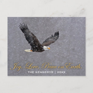 Cartão Postal De Festividades Joy Love Peace - Bald Eagle Flying in Snowstorm