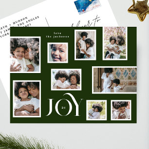 Cartão Postal De Festividades JOY   Natal   Colagem de Fotos   Verde clássico