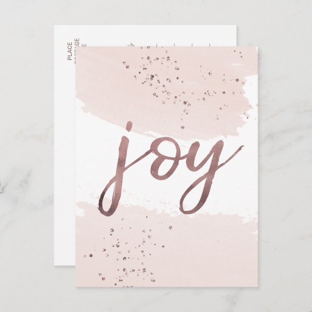 Cartão Postal De Festividades Joy | Natal Rosa Dourado (Frente/Verso)