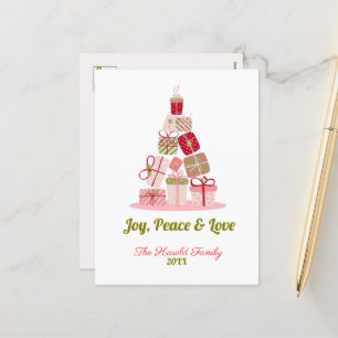 Cartão Postal De Festividades Joy Peace e Love Christmas Tree Card