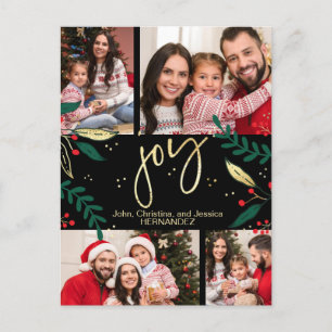 Cartão Postal De Festividades Joy Photo Red Dourado Natal Verde Preto