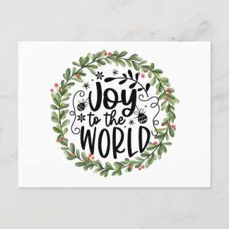 Cartão Postal De Festividades Joy to the World Watercolor Wreath