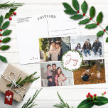Cartão Postal De Festividades Joy Typography Script Wreath 4 Photo Christmas<br><div class="desc">Send out this year's holiday greetings in style with these unique and modern holiday postcards. Easily add your custom wording & photos to these holiday postcards by using the "Edit this design template" section,  or click the "Customize it" button to access more advanced editing tools.</div>