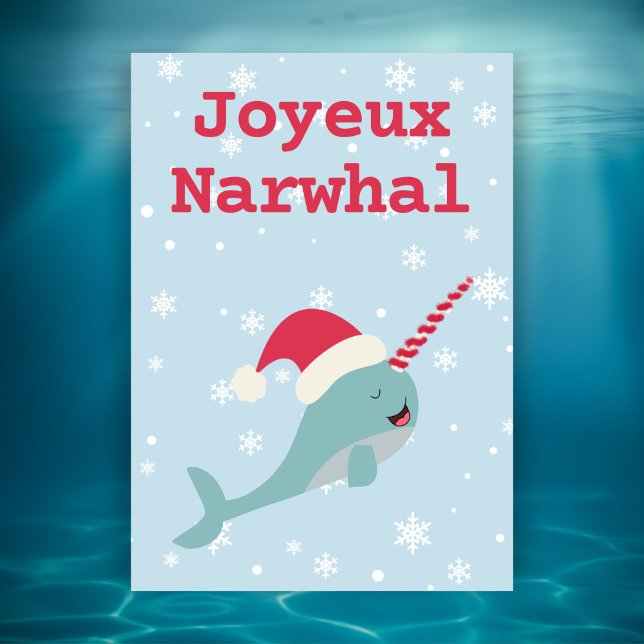 Cartão Postal De Festividades Joyeux Narwhal Pun Feliz Natal (Criador carregado)