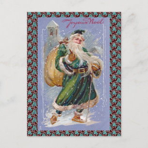 Cartão Postal De Festividades Joyeux Noel aka Feliz Natal Papai Noel Verde