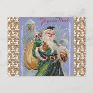 Cartão Postal De Festividades Joyeux Noel aka Feliz Natal Papai Noel Verde