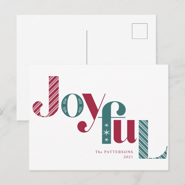 Cartão Postal De Festividades Joyful Candy Cane Burgundy Holiday (Frente/Verso)
