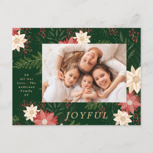 Cartão Postal De Festividades Joyful Green Elegante Poinsettia de Natal