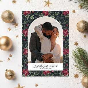 Cartão Postal De Festividades Joyfull Casou com o Arco Floral de Foto de Natal