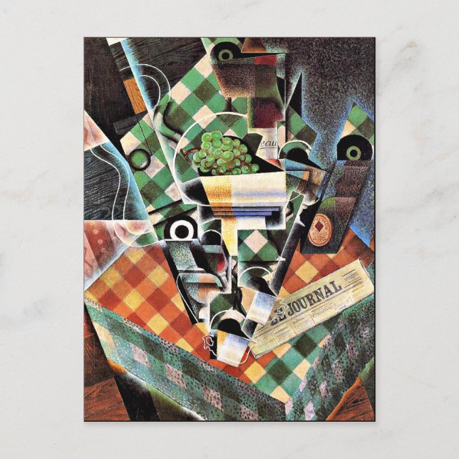 Cartão Postal De Festividades Juan Gris - Still Life with Checked Tablecloth (Frente)