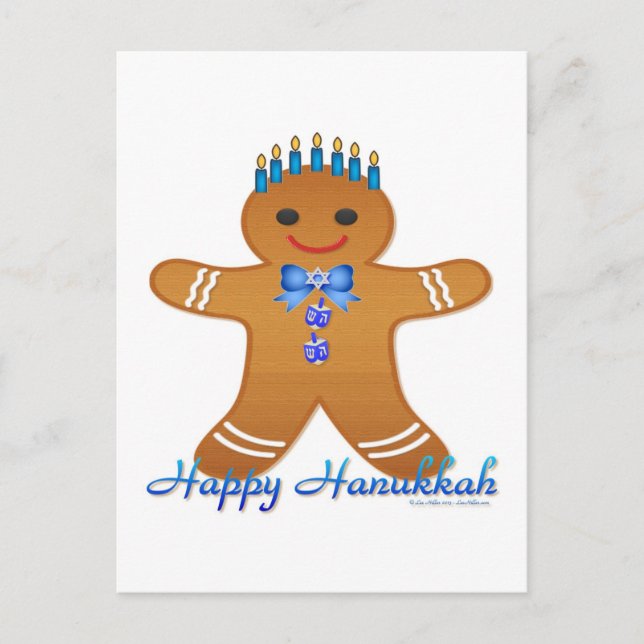 Cartão Postal De Festividades Judaica Hanukkah Gingerpão Man Menorah (Frente)