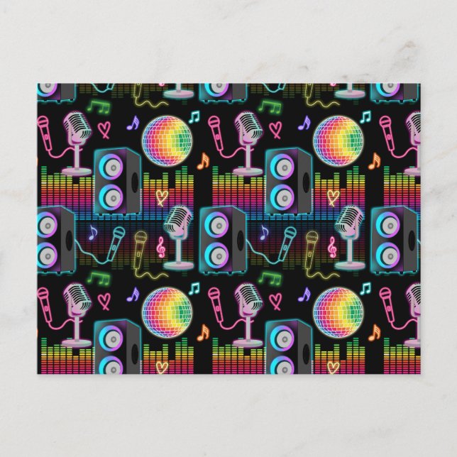 Cartão Postal De Festividades Karaoke Glow Singing Music Party (Frente)