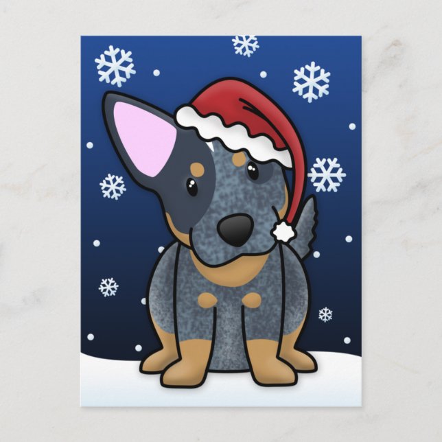 Cartão Postal De Festividades Kawaii Blue Heeler Christmas Postcard (Frente)