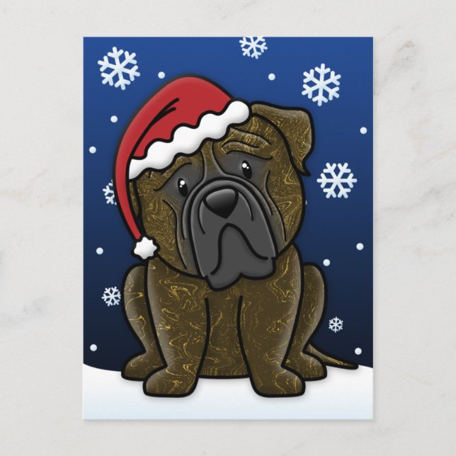 Cartão Postal De Festividades Kawaii Brindle Bullmastiff Christmas Postcard (Frente)