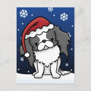 Cartão Postal De Festividades Kawaii BW Japanese Chin Christmas Postcard