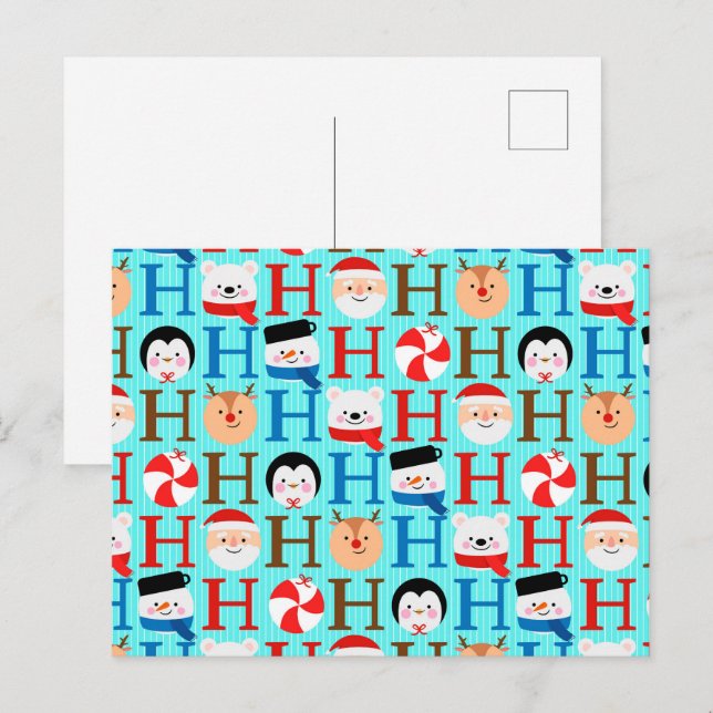 Cartão Postal De Festividades Kawaii Christmas Ho Ho Patterno (Frente/Verso)