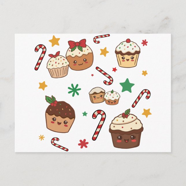 Cartão Postal De Festividades Kawaii Christmas Muffins (Frente)