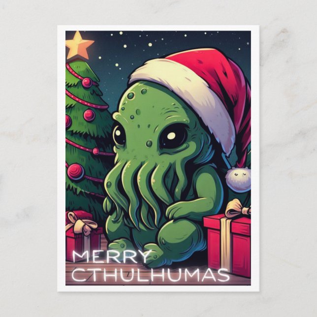 Cartão Postal De Festividades Kawaii Cthulhu Natal - Feliz Cthulhumas (Frente)