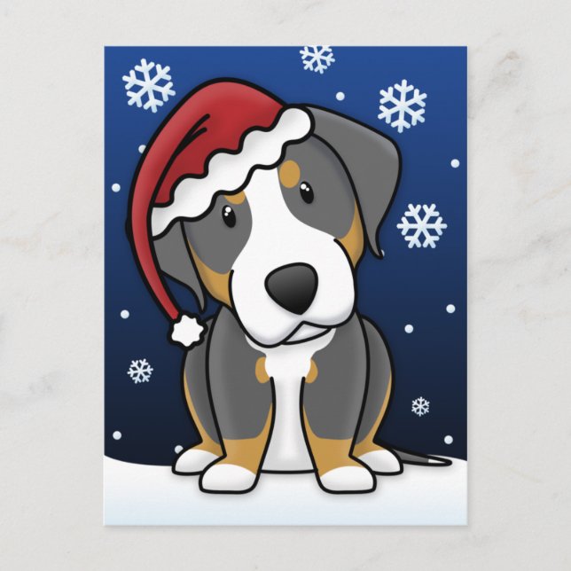 Cartão Postal De Festividades Kawaii Greater Swiss Mountain Christmas Postcard (Frente)